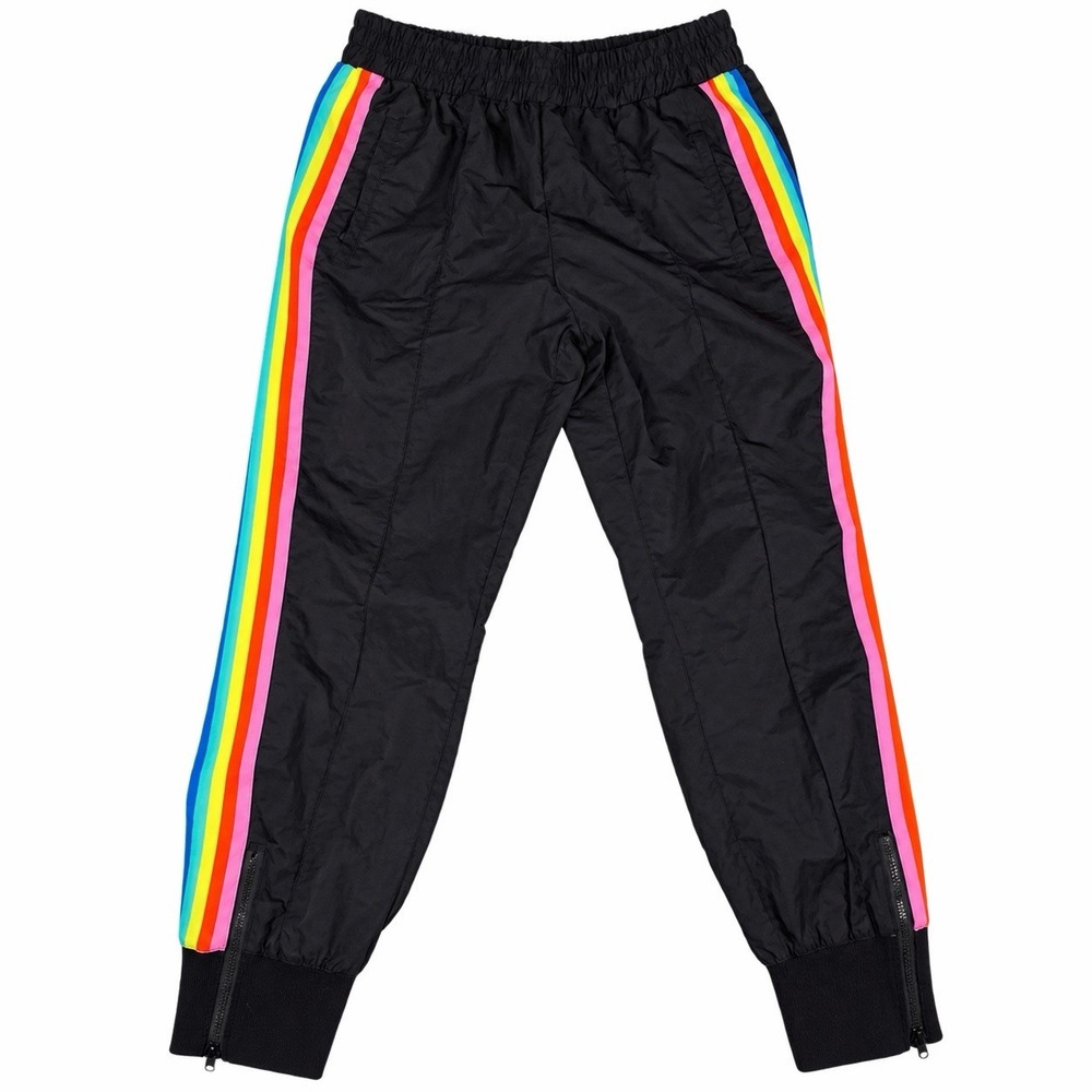 fabletics carol woven pants black rainbow stripe joggers L